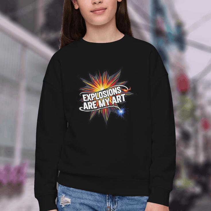 Explosions Are My Art Comic Book Boom Youth Crewneck Sweatshirt