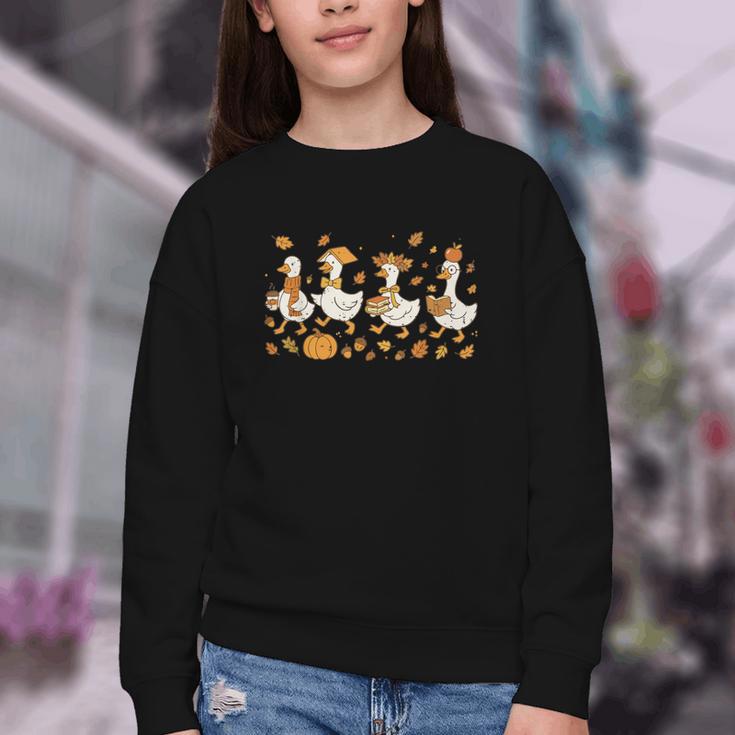 Fall Goose Reading Book Teacher Autumn Pumpkin Cozy Season Youth Crewneck Sweatshirt
