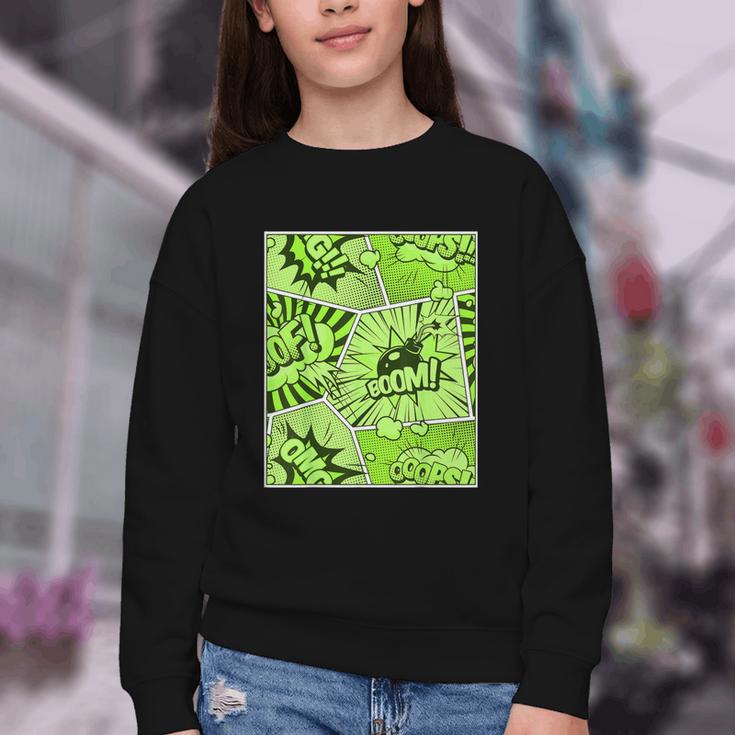 Green Comic Book Green Graphic Youth Crewneck Sweatshirt