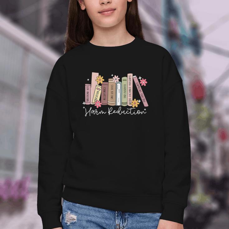 Harm Reduction Floral Book Overdose Awareness Nurse Youth Crewneck Sweatshirt Harm Reduction Floral Book Overdose Awareness Nurse Youth Crewneck Sweatshirt