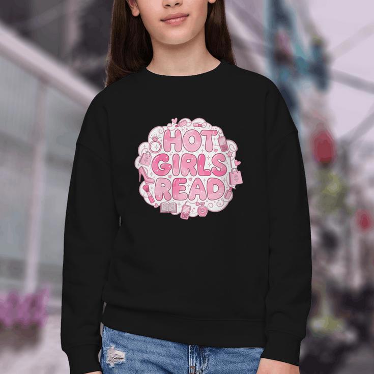 Hot Girls Read Pink Aesthetic Book Lover Reading Youth Crewneck Sweatshirt