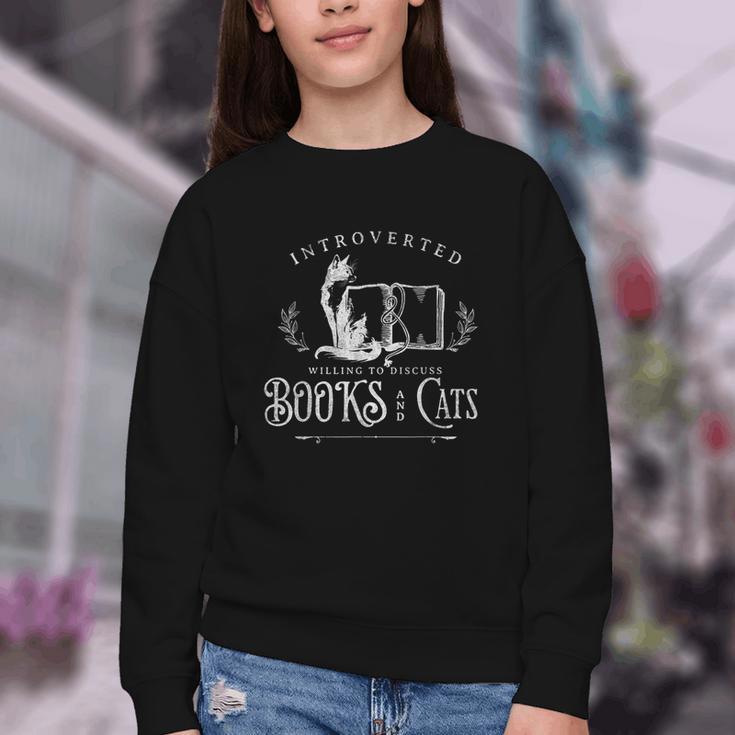 Introverted Willing To Discuss Cats And Books Youth Crewneck Sweatshirt