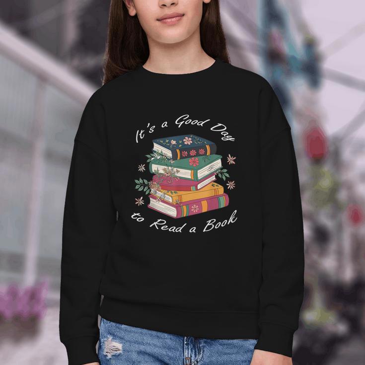 It's a Good Day To Read a Book Floral Stack Tee Youth Crewneck Sweatshirt