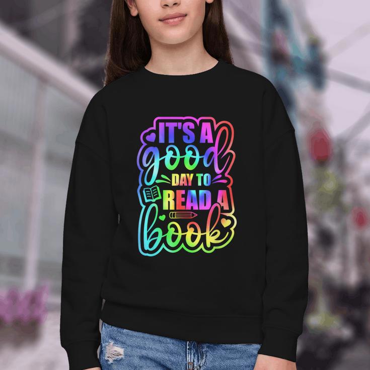 Its A Good Day To Read Book Kids Boys Girls Reading Graphic Youth Crewneck Sweatshirt