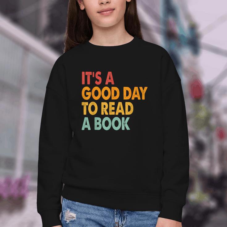 It's A Good Day To Read A Book Retro Vintage Teacher Youth Crewneck Sweatshirt