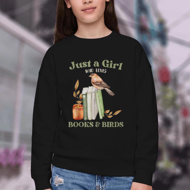 Just a Girl Who Loves Books And Birds Book Reading Bird Love Youth Crewneck Sweatshirt