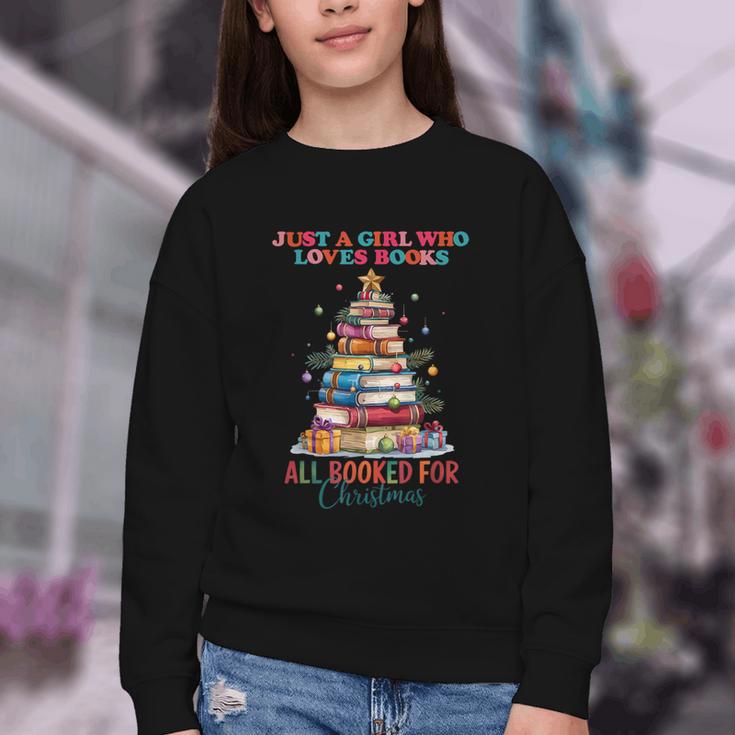 Just a Girl Who Loves Books All Booked For Christmas Youth Crewneck Sweatshirt