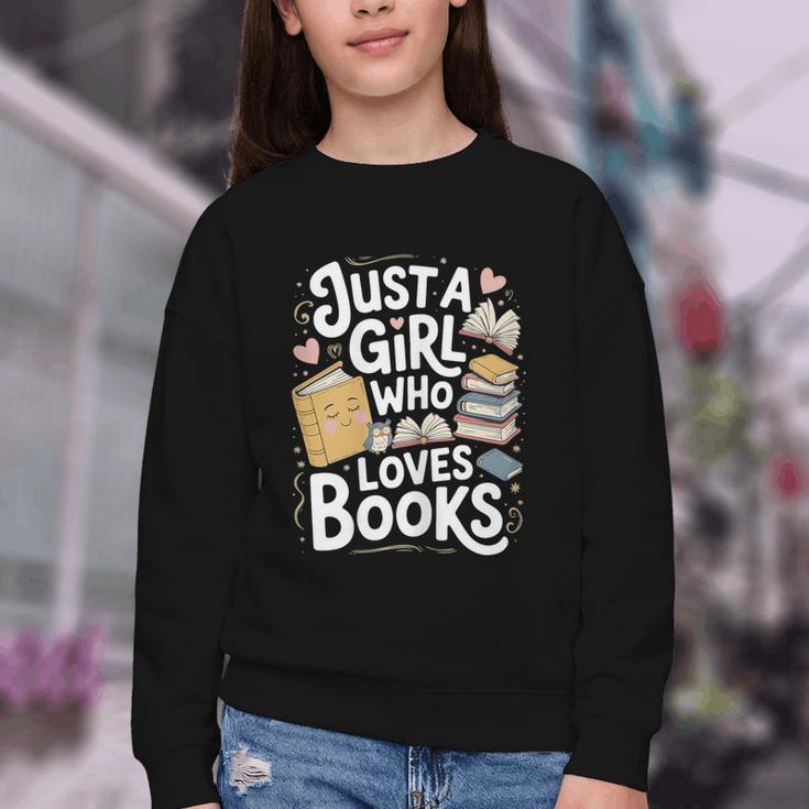 Just a Girl Who Loves Books Bookish Readers Book Lover Girls Youth Crewneck Sweatshirt