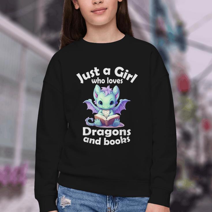 Just a Girl Who Loves Dragons And Books Dragon For Kids Youth Crewneck Sweatshirt