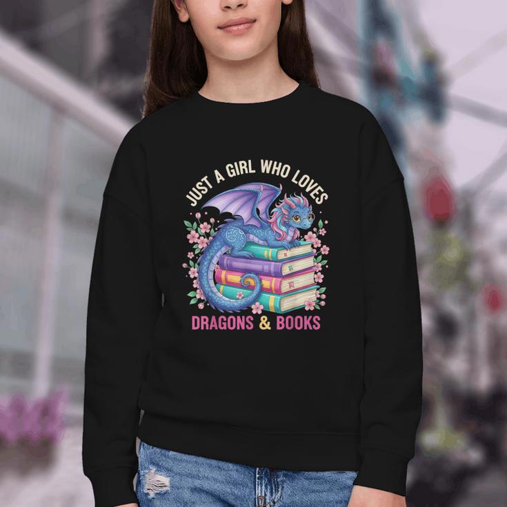 Just a Girl Who Loves Dragons And Books Dragon Reading Youth Crewneck Sweatshirt Just a Girl Who Loves Dragons And Books Dragon Reading Youth Crewneck Sweatshirt