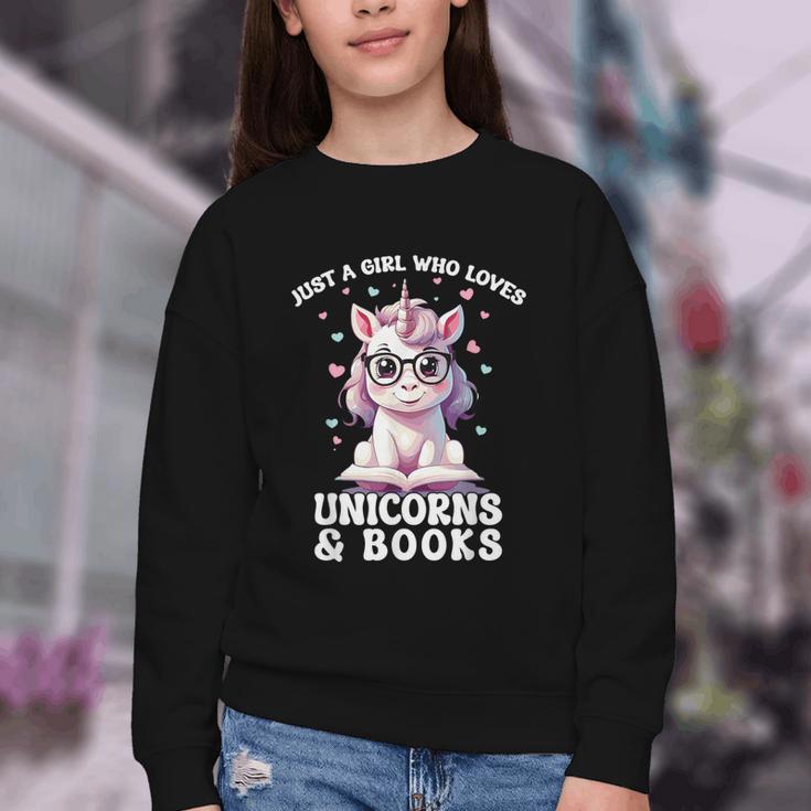 Just a Girl Who Loves Unicorns & Books Bookish Unicorn Love Youth Crewneck Sweatshirt