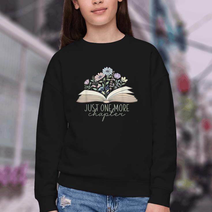 Just One More Chapter Floral Book Wildflower Aesthetic Art Youth Crewneck Sweatshirt