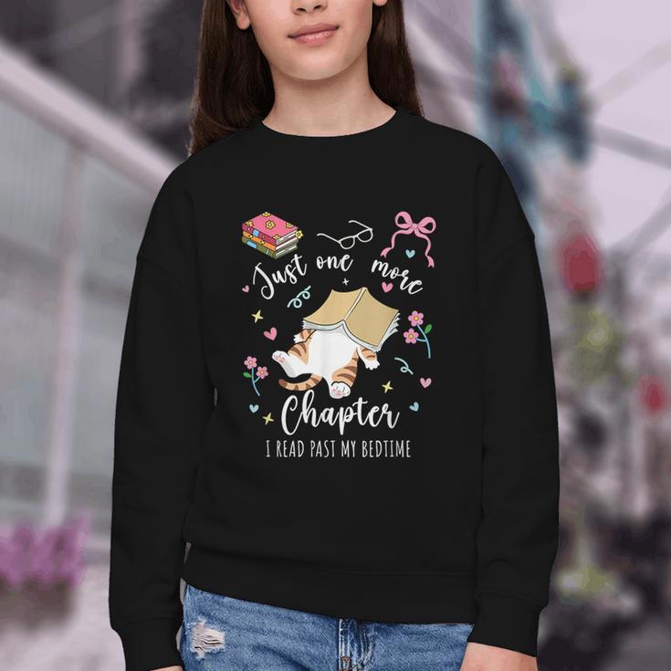 Just One More Chapter I Read Past My Bedtime Cat Book Lover Youth Crewneck Sweatshirt