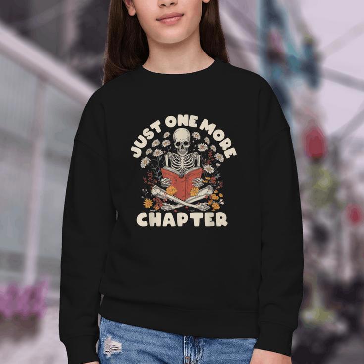 Just One More Chapter Skeleton Reading Book Lover Youth Crewneck Sweatshirt