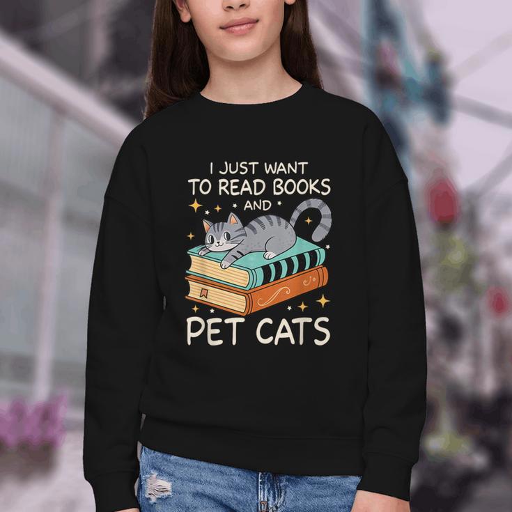 I Just Want To Read Books And Pet Cats Bookish Bookworm Youth Crewneck Sweatshirt I Just Want To Read Books And Pet Cats Bookish Bookworm Youth Crewneck Sweatshirt
