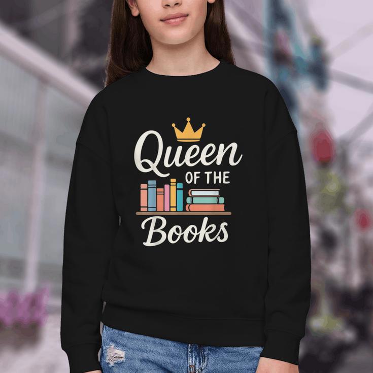 Librarian Queen Of The Books Book Reading Library Youth Crewneck Sweatshirt