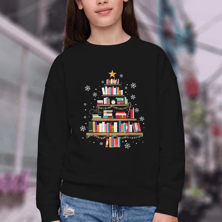 Library Books Christmas Tree Teacher Xmas Snowflake Youth Crewneck Sweatshirt