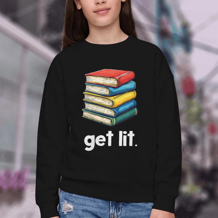 Get Lit With Books Youth Crewneck Sweatshirt Get Lit With Books Youth Crewneck Sweatshirt