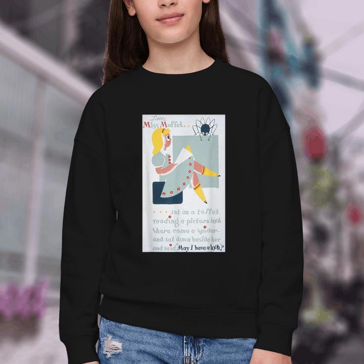 Little Miss Muffet Reading a Picture Book Youth Crewneck Sweatshirt
