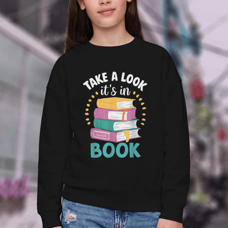 Take a Look It's In a Book Teacher Reading Apparel Youth Crewneck Sweatshirt Take a Look It's In a Book Teacher Reading Apparel Youth Crewneck Sweatshirt