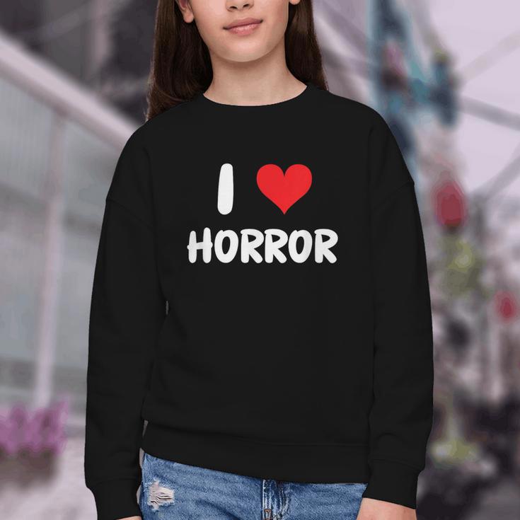 I Love Horror Heart Movies TV Show Books Writing Read Youth Crewneck Sweatshirt