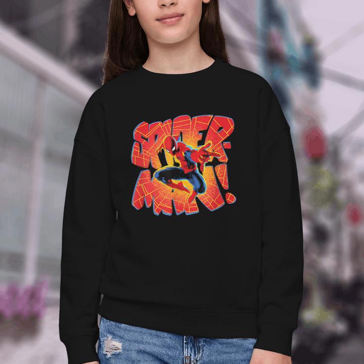 Marvel Spider-Man Peter Parker Comic Book Letter Logo Youth Crewneck Sweatshirt