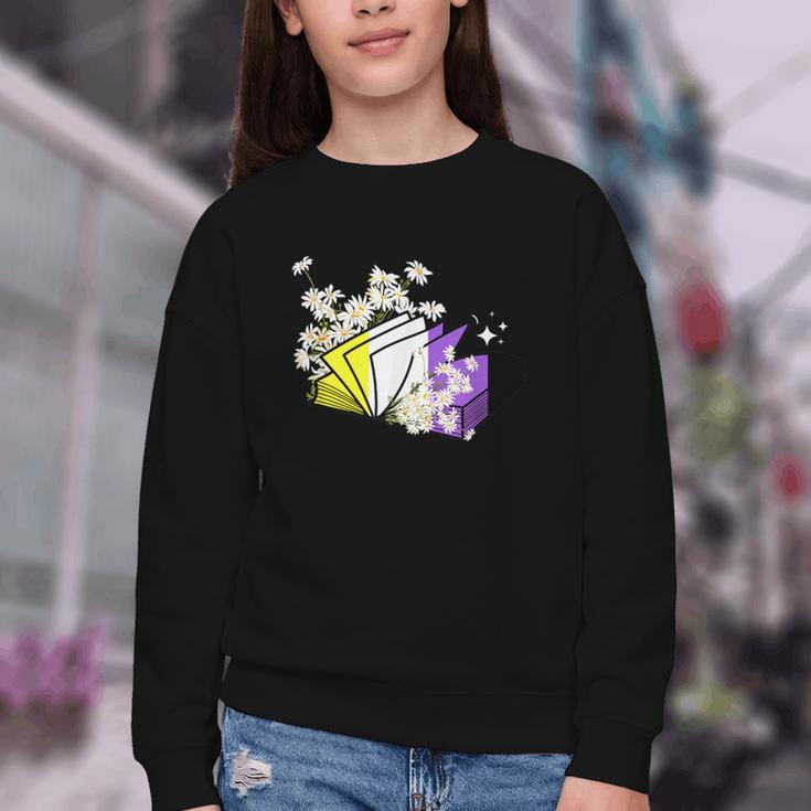 Non-Binary Book Lover Nonbinary Daisy LGBT Reading Pride Youth Crewneck Sweatshirt