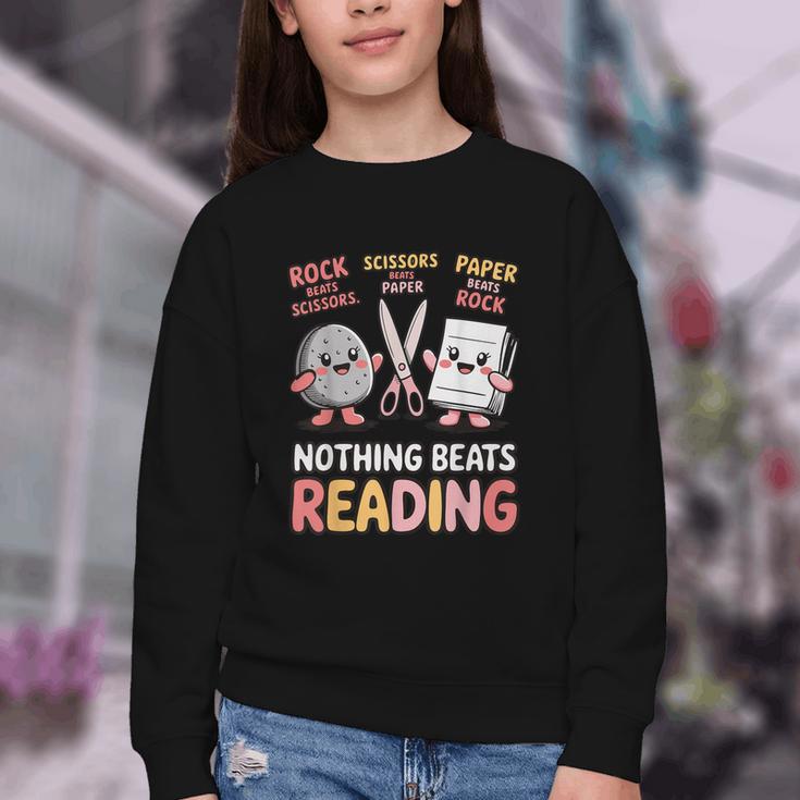 Nothing Goes Beyond Reading Rock Paper Scissors Book Youth Crewneck Sweatshirt
