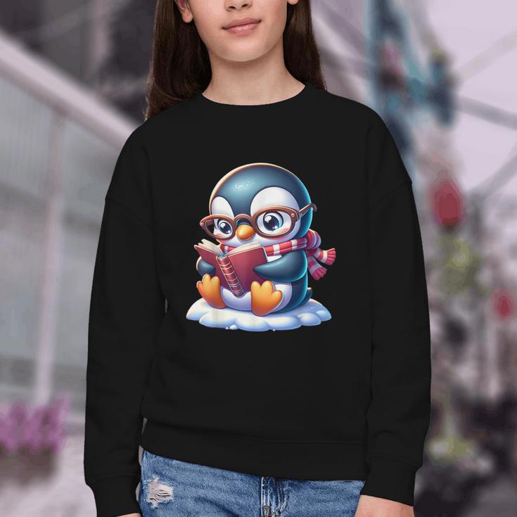 Penguin Reading a Book Animal Youth Crewneck Sweatshirt