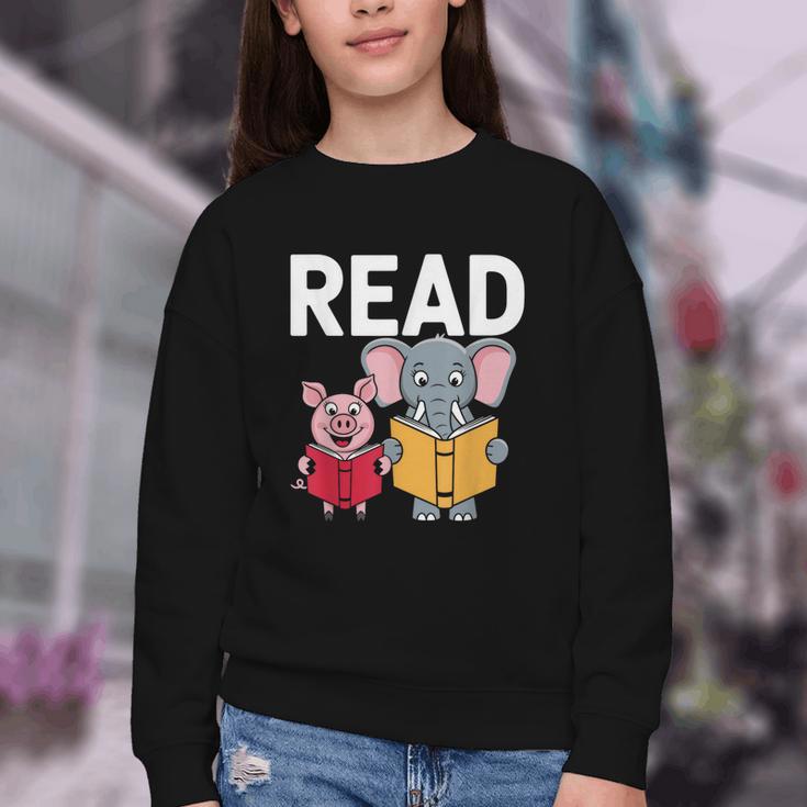 Pig Elephant Reading Cute Book Lover Bookworm Boys Girls Kid Youth Crewneck Sweatshirt Pig Elephant Reading Cute Book Lover Bookworm Boys Girls Kid Youth Crewneck Sweatshirt
