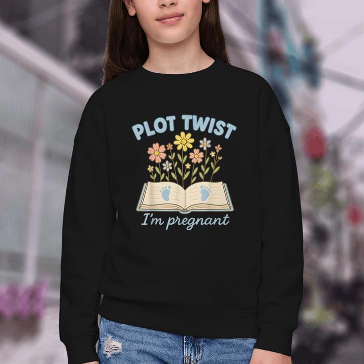 Plot Twist I'm Pregnant Literary Pregnancy Announcement Book Youth Crewneck Sweatshirt