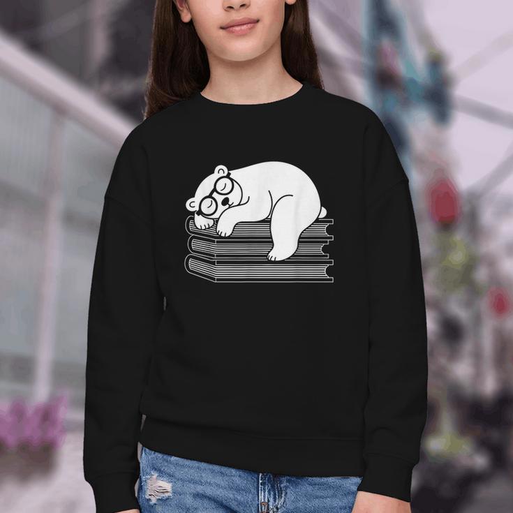 Polar Bear Reading Book Pajama Sleep Youth Crewneck Sweatshirt