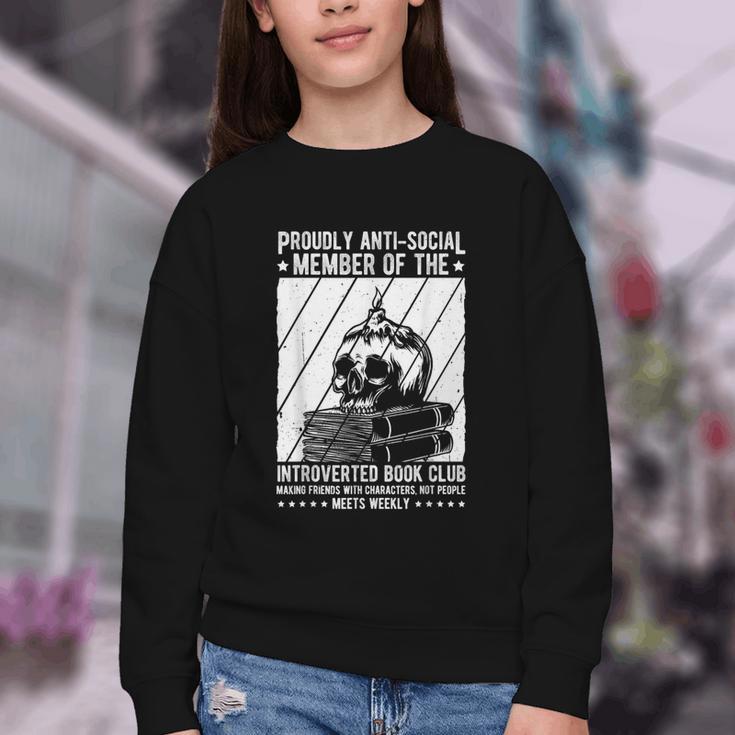 PROUDLY ANTI-SOCIAL MEMBER OF THE Introverted Book Club Youth Crewneck Sweatshirt PROUDLY ANTI-SOCIAL MEMBER OF THE Introverted Book Club Youth Crewneck Sweatshirt