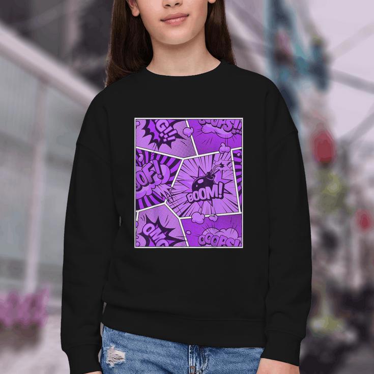 Purple Comic Book Purple Color Graphic Youth Crewneck Sweatshirt Purple Comic Book Purple Color Graphic Youth Crewneck Sweatshirt
