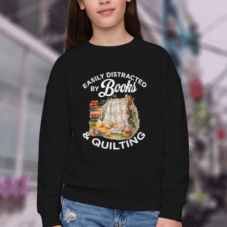 Quilting Sewing Machine Quilter Easily Distracted By Book Youth Crewneck Sweatshirt