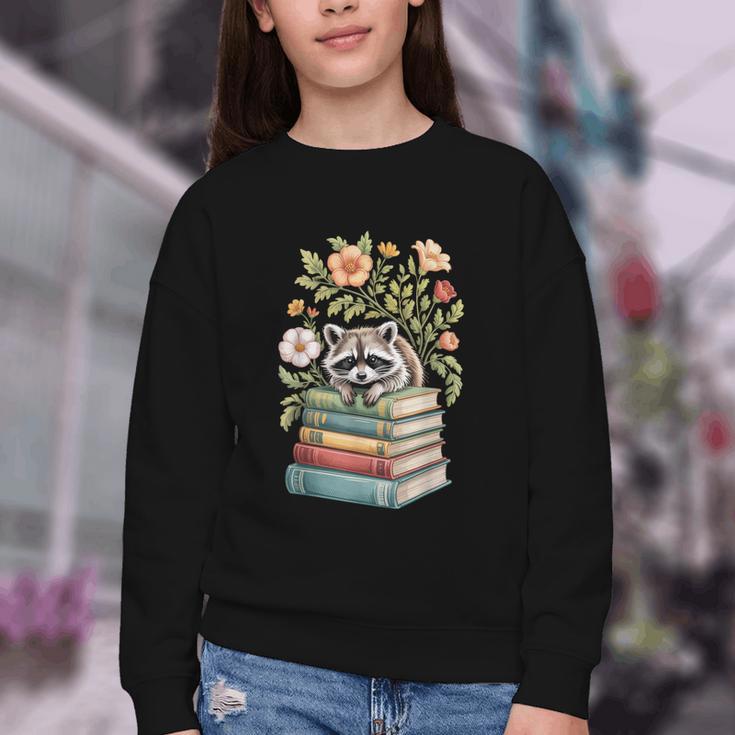 Raccoon Books Reading Flowers Youth Crewneck Sweatshirt
