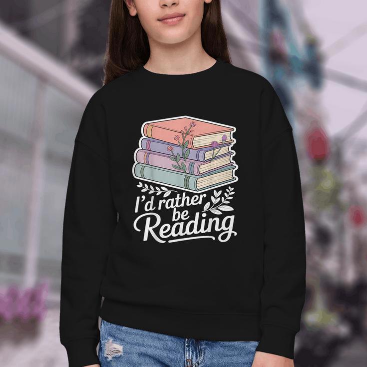 Rather Be Reading Book Lover Stack Youth Crewneck Sweatshirt