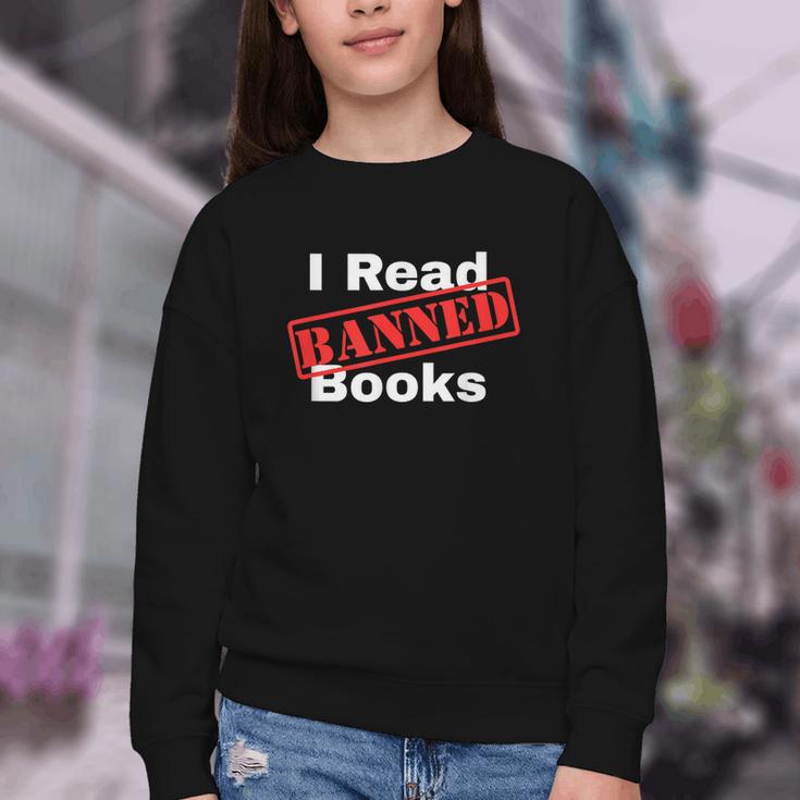 I Read Banned Books Censored Red Stamp Reading Librarian Youth Crewneck Sweatshirt