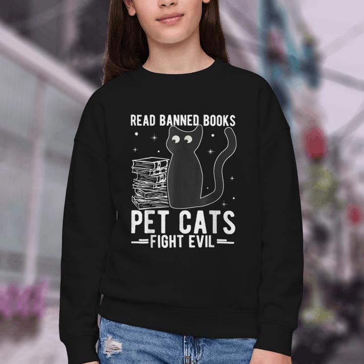 Read Banned Books Pet Cats Fight Evil Read Banned Books Youth Crewneck Sweatshirt