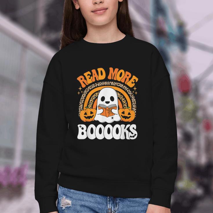 Read More Books Booooks Ghost Pumpkin Cute Teacher Halloween Youth Crewneck Sweatshirt