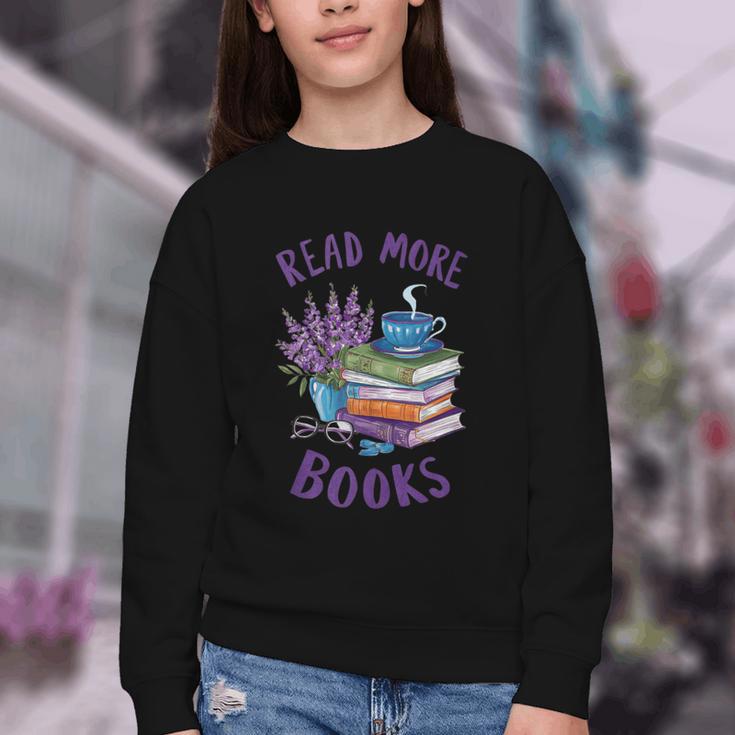Read More Books Floral Book Reader Art Reading Lover Quote Youth Crewneck Sweatshirt