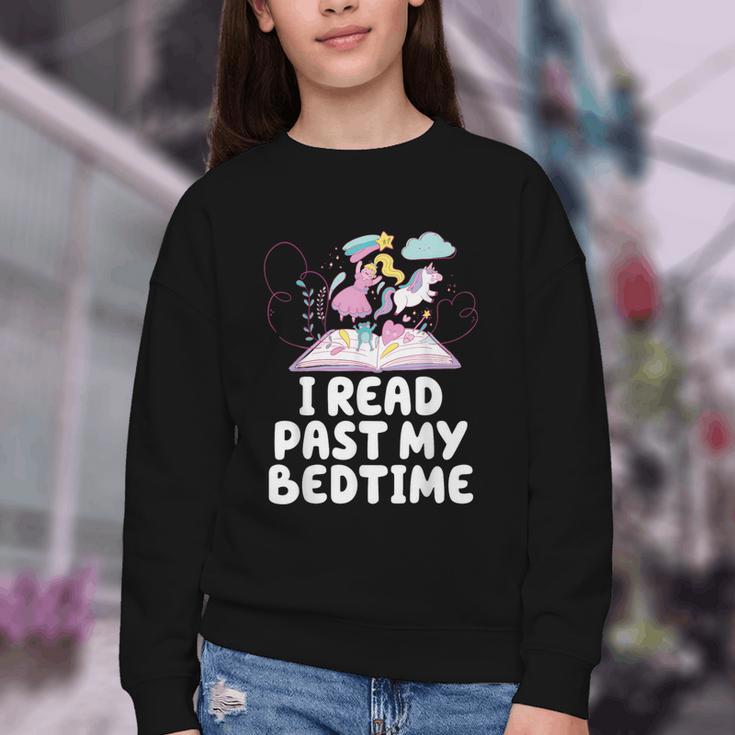 I Read Past My Bedtime Reading Unicorn Book Lover Youth Crewneck Sweatshirt