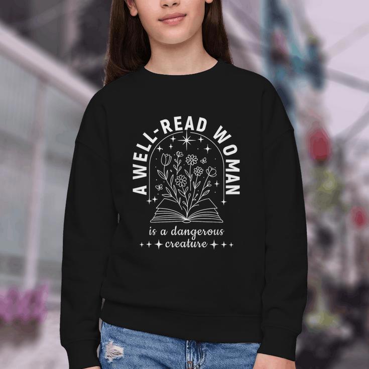 A Well Read Woman Book Lover Literary Quote Youth Crewneck Sweatshirt A Well Read Woman Book Lover Literary Quote Youth Crewneck Sweatshirt