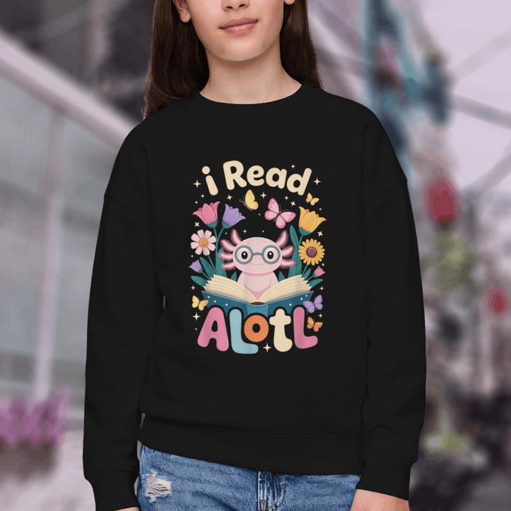 Reading Axolotl Book Lover Wildflowers Youth Crewneck Sweatshirt Reading Axolotl Book Lover Wildflowers Youth Crewneck Sweatshirt