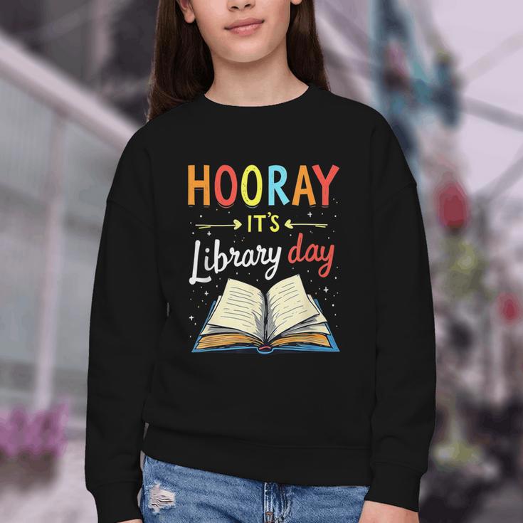 Reading Books Bibliophile Hooray It's Library Day Youth Crewneck Sweatshirt