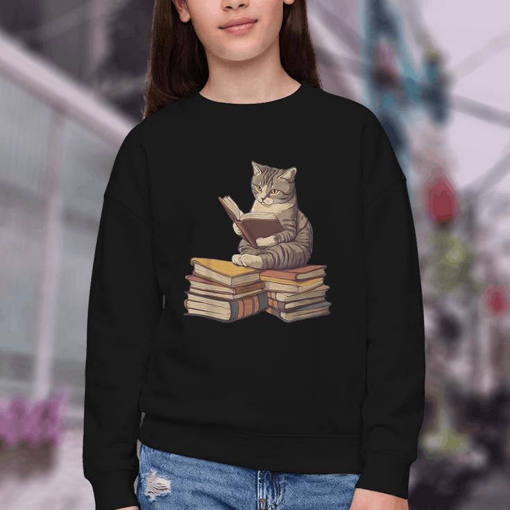 Reading Cat Book Lover Youth Crewneck Sweatshirt Reading Cat Book Lover Youth Crewneck Sweatshirt