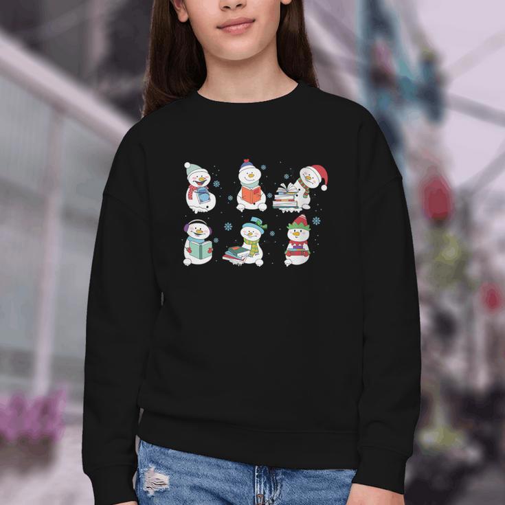 Reading Snowman Christmas Book Lovers Bookworm Librarian Youth Crewneck Sweatshirt Reading Snowman Christmas Book Lovers Bookworm Librarian Youth Crewneck Sweatshirt