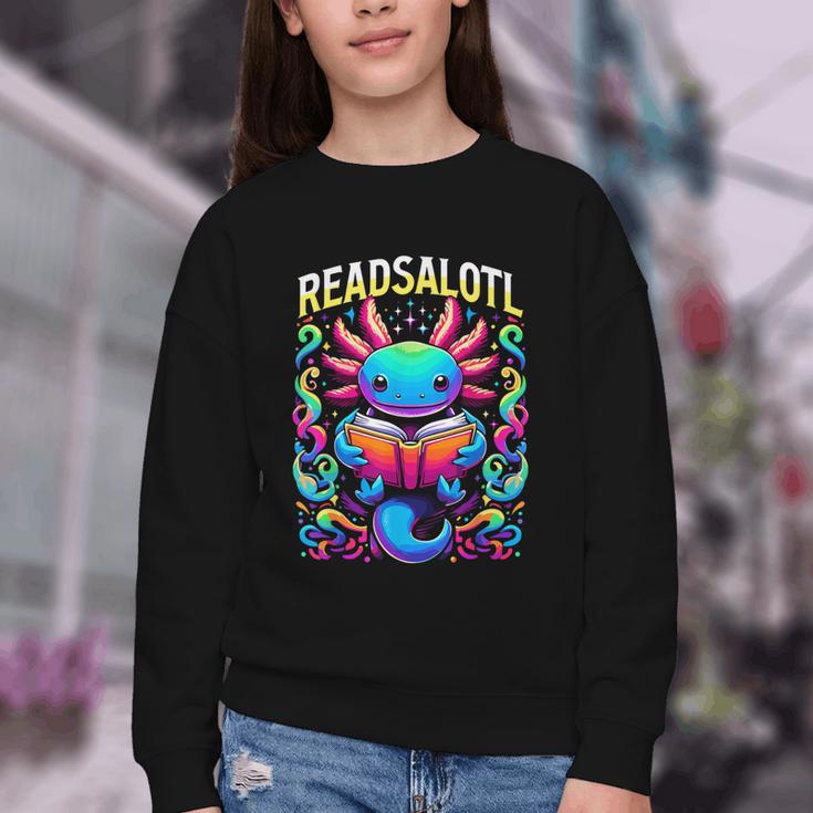 Readsalotl Axolotl Book Lovers Axolotls Youth Crewneck Sweatshirt