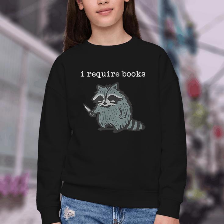 i Require Books Raccoon Youth Crewneck Sweatshirt