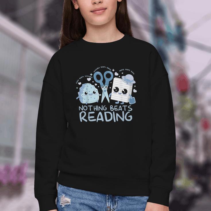 Rock Paper Scissors Nothing Beats Reading Book Lover Youth Crewneck Sweatshirt